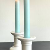 Pair of White Ceramic Candlesticks