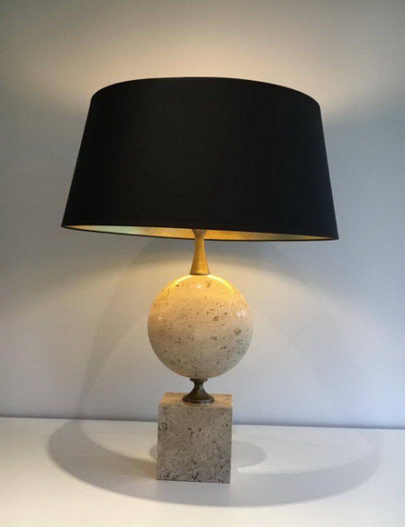 Large lamp in travertine. Philippe Barbier