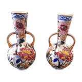 Set of 2 vases with Gien peonies handles
