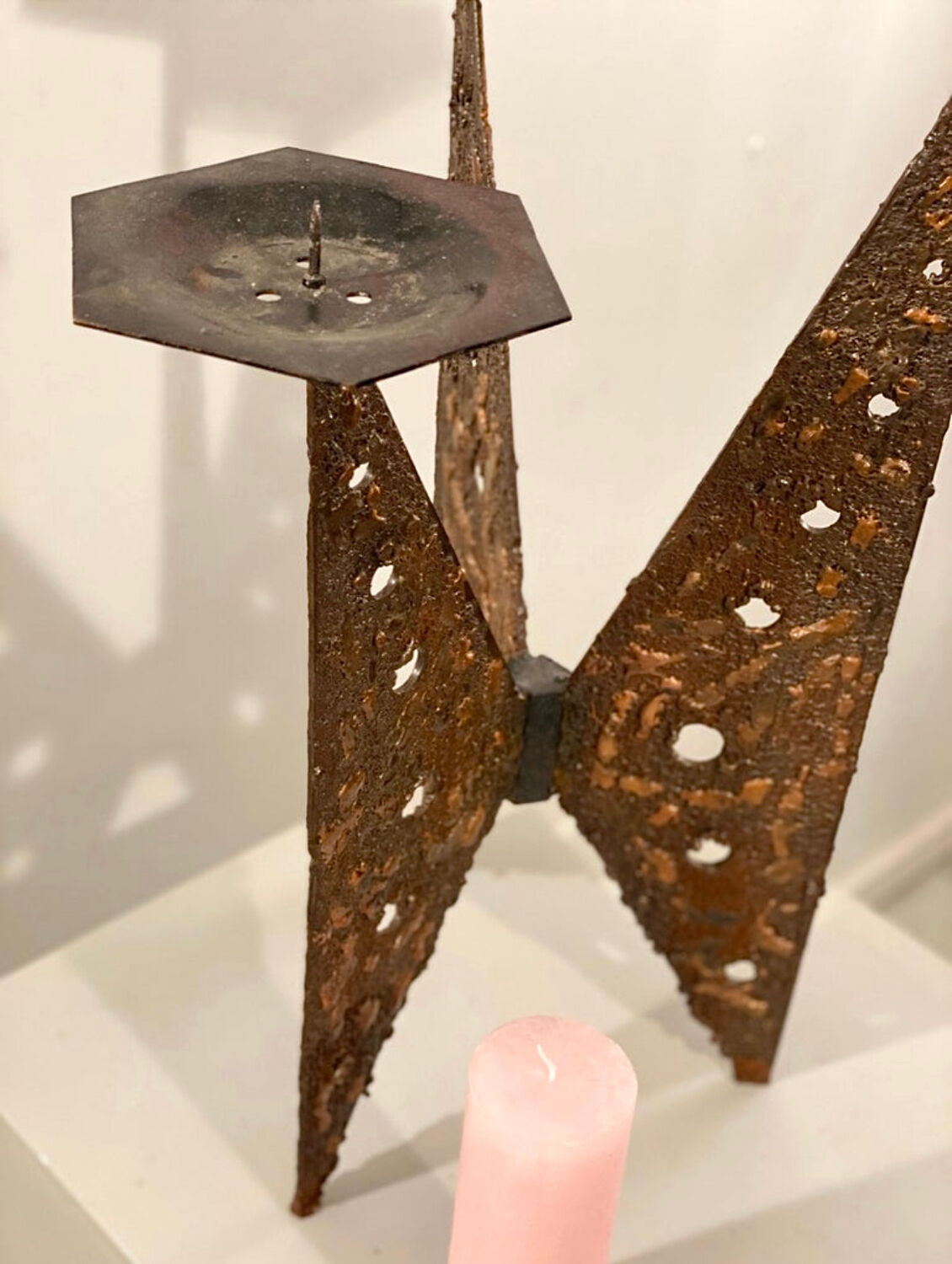 Impressive brutalist 3 candle holder