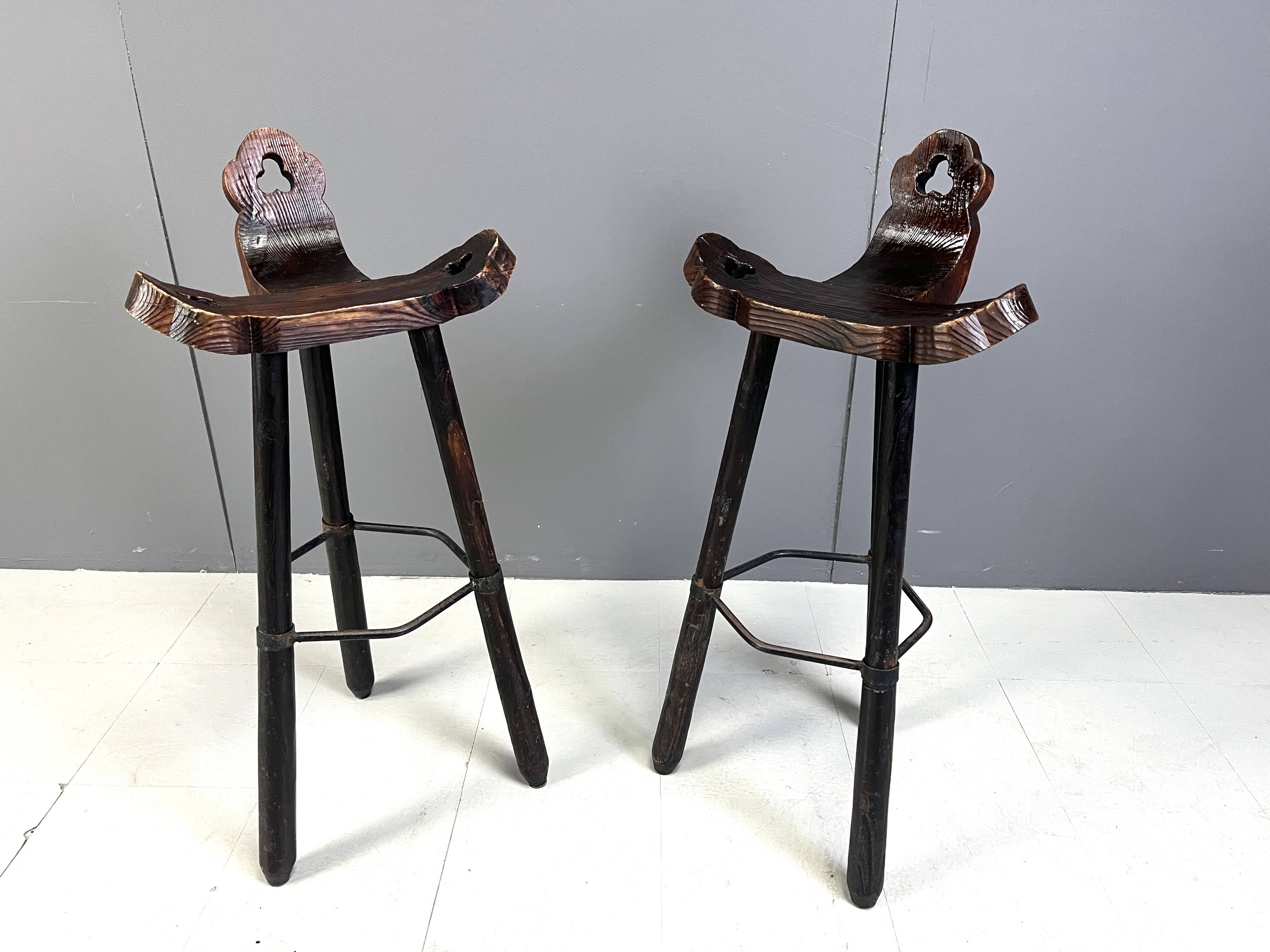 Mid Century Brutalist Bar Stools - Set of 2, 1960s