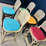 Lot de 5 chaises hautes bois clair et bois foncé avec cannage