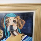 Oil painting on canvas, portrait of a woman with a dog, signed Patricia Tatananni