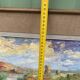Colorful landscape painting with a river and hills signed Benjam