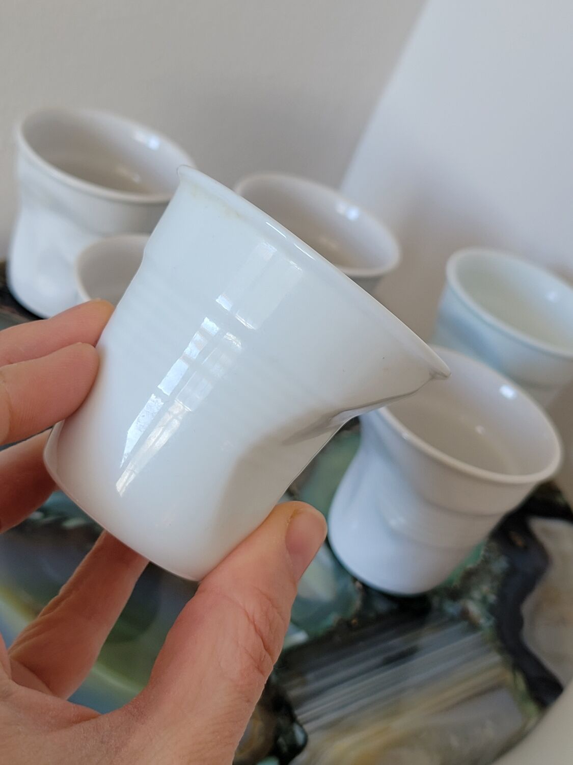 6 design espresso cups crumpled white porcelain Revol