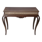 Rectangular Solid Walnut Console Table with Engraved Mirror Motif, Italy