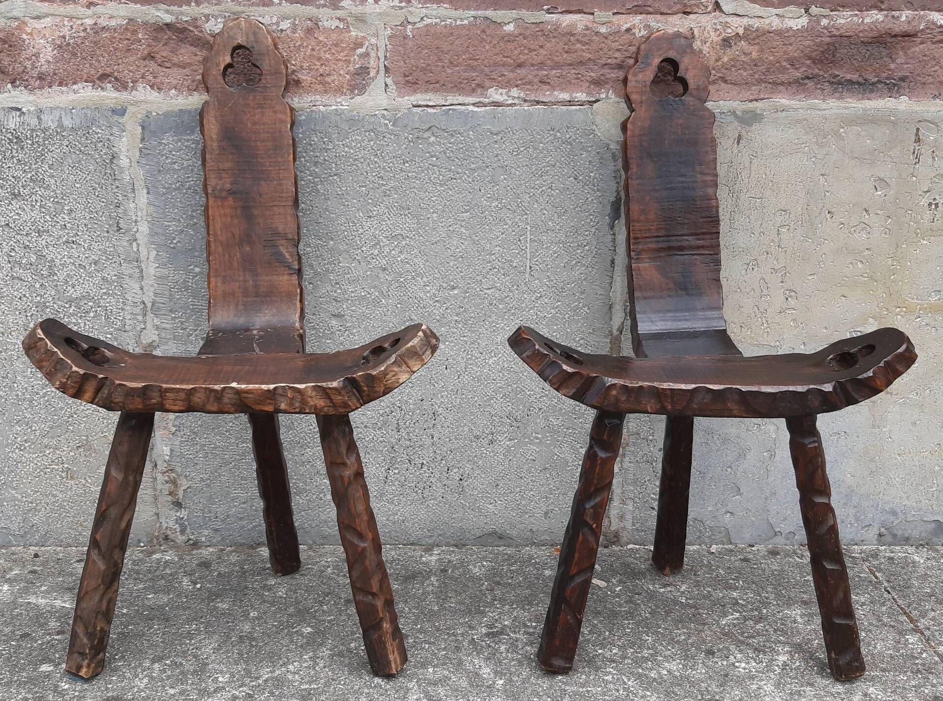 Pair of brutalist tripod stools