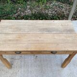 Renovated Parisian desk in raw solid wood with 2 drawers