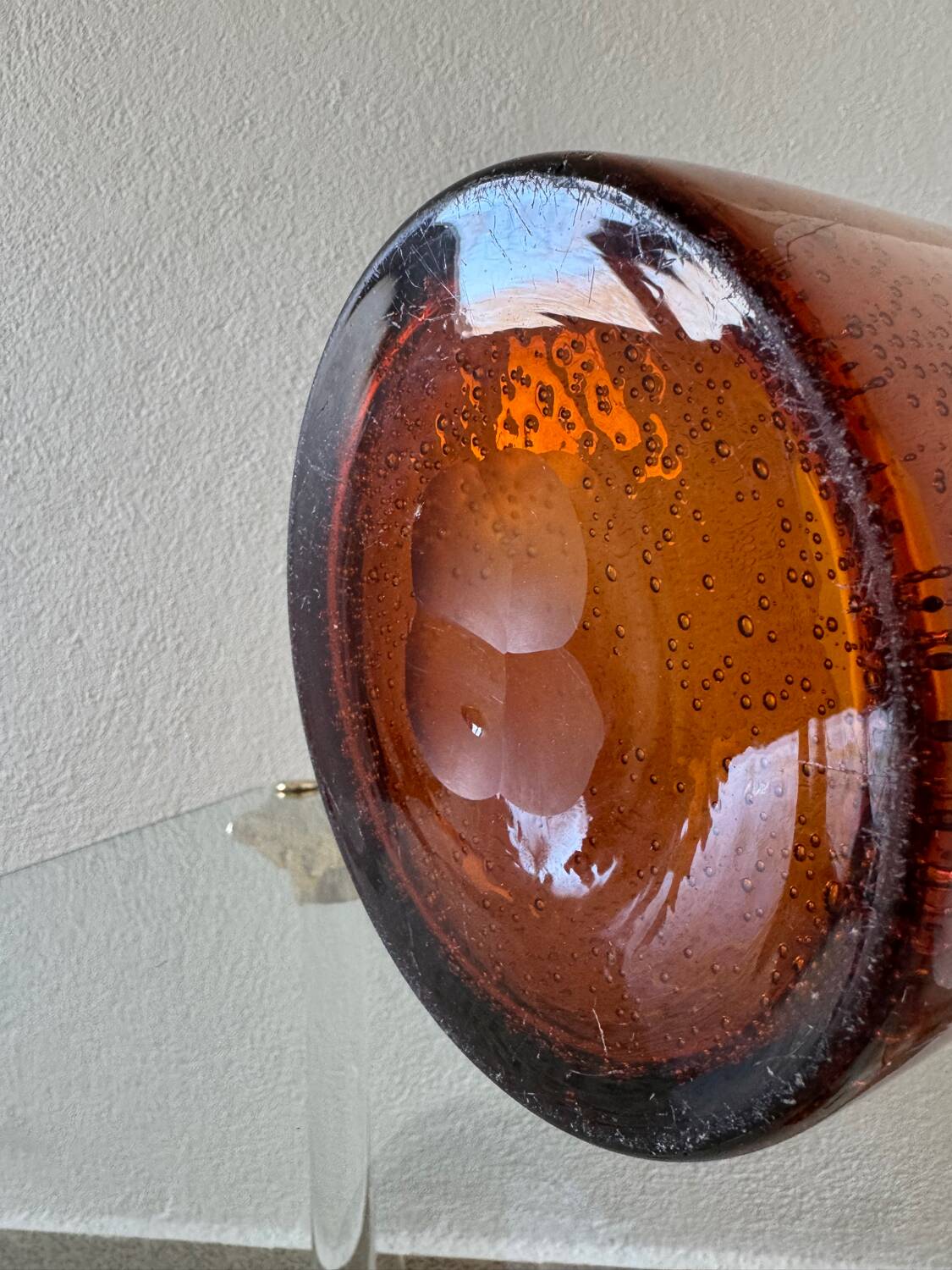Large amber bubble glass vase from the 60s