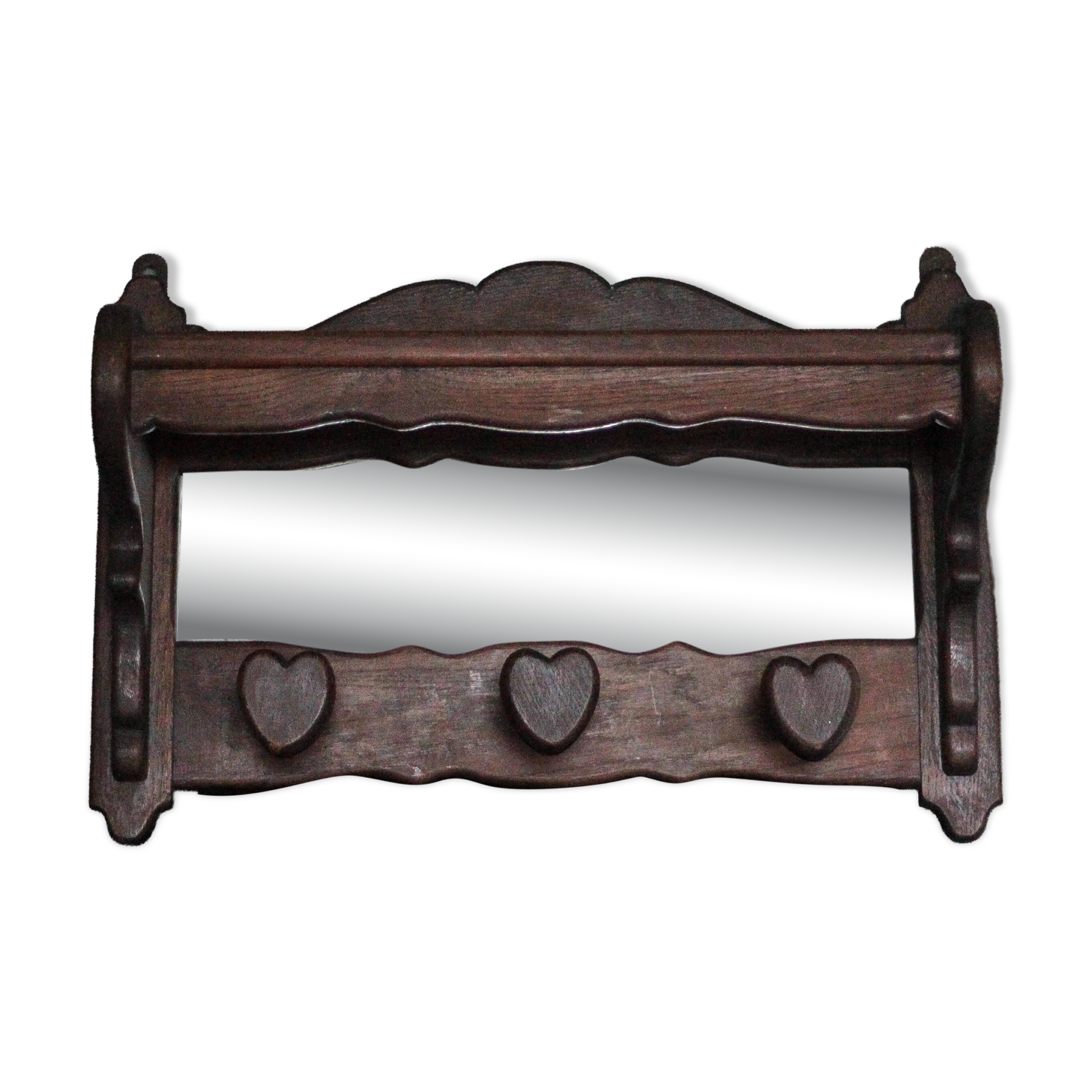 Solid wood coat rack with wall mirror, heart-shaped coat hooks