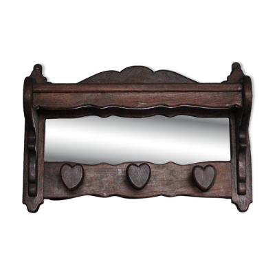 Porte-manteau bois massif avec miroir mural, porte-manteau patères coeur
