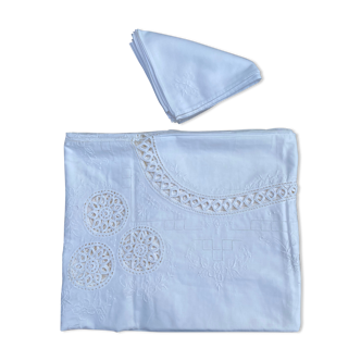 Nappe ancienne blanche & 10 serviettes