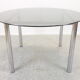 Vintage Seventies round dining table with blue/grey smoked glass top