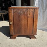 Art Deco wooden bedside table with marble top and one drawer