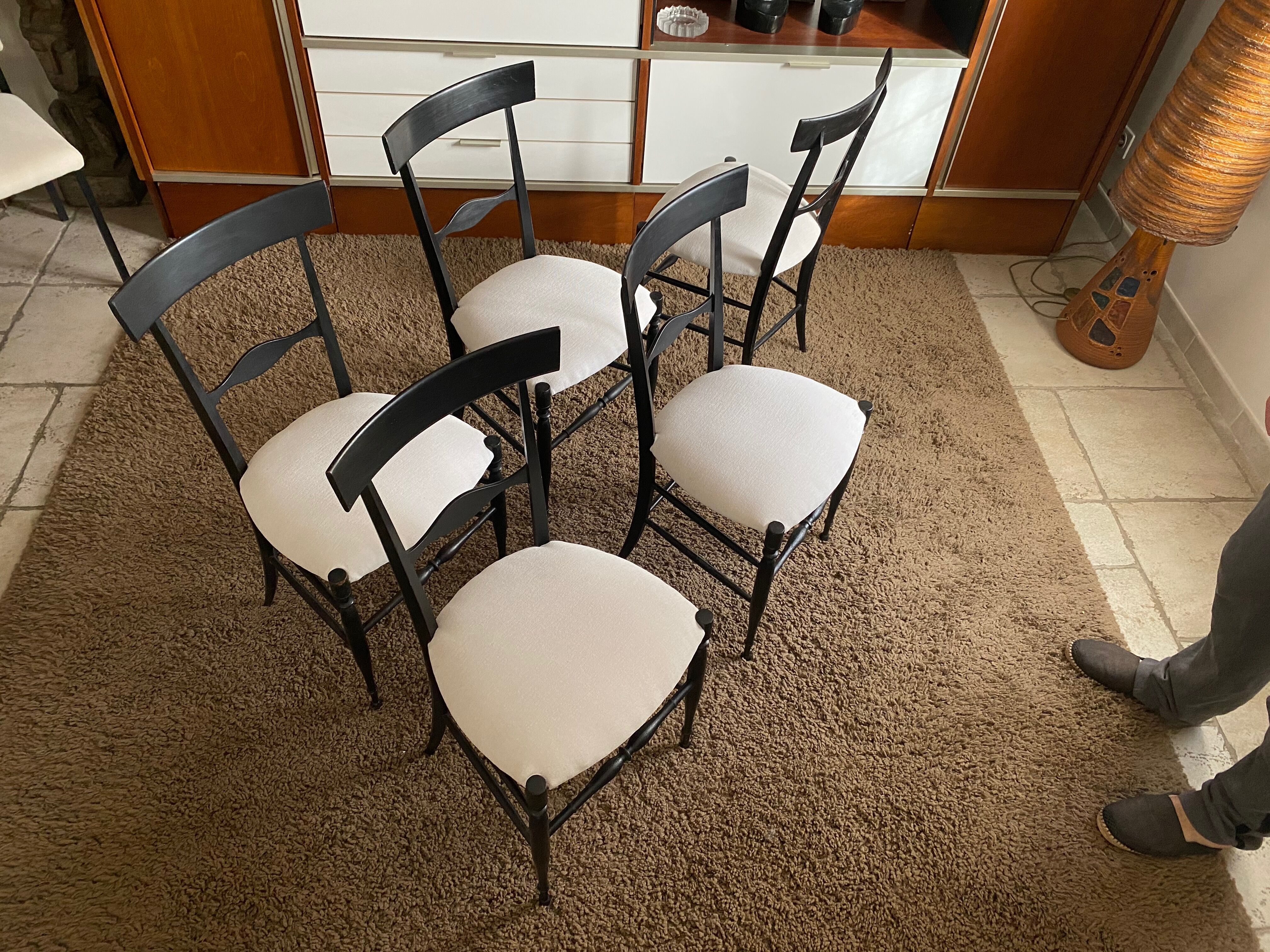 Suite of 5 Chiavari chairs in blackened walnut, Giuseppe Gaetano Descalzi - 19th century