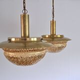 Danish Mid-Century Glass and Brass Chandeliers by Vitrika