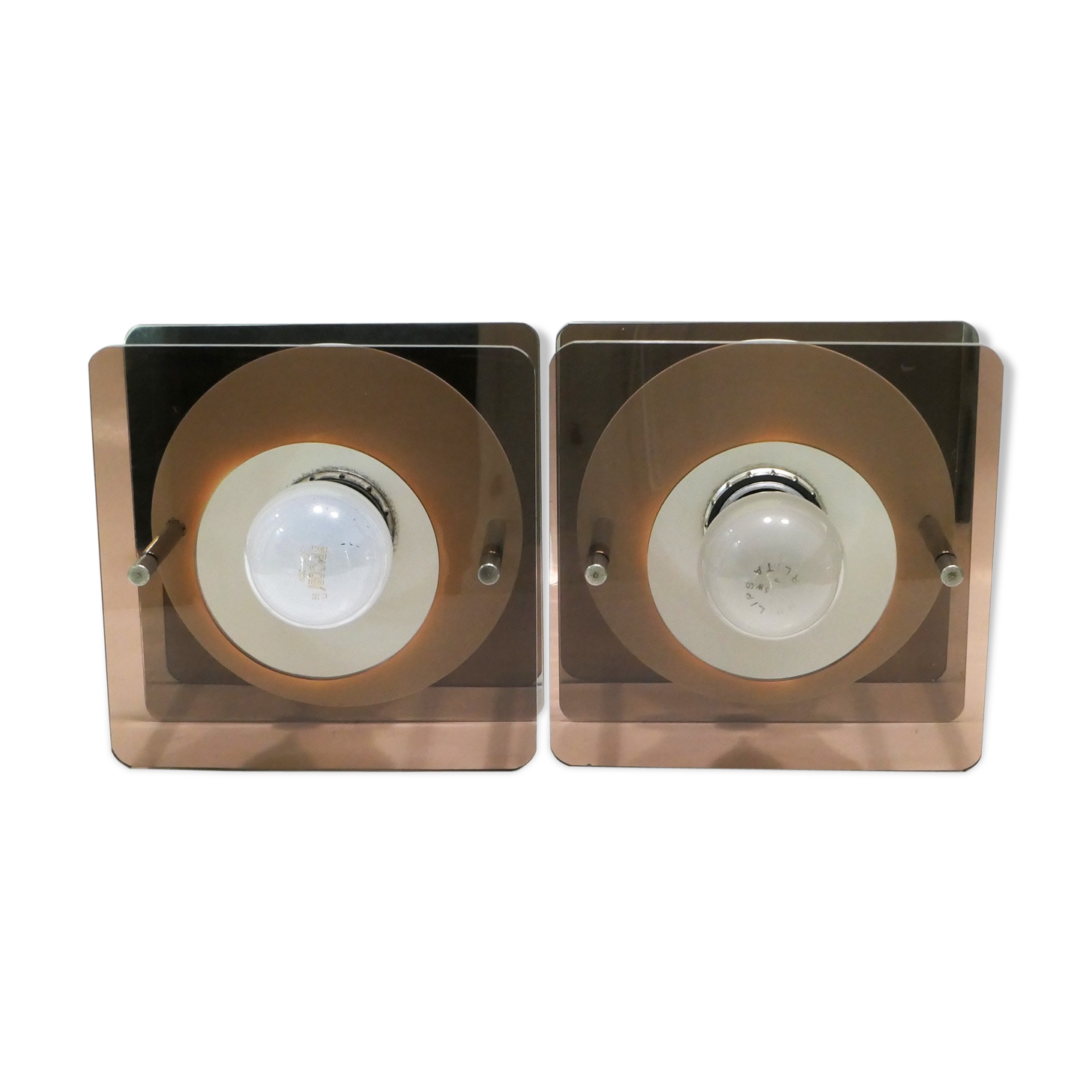 2 wall lamps metal and plexiglass of Jocelyne Trocmé for Oxar 1970
