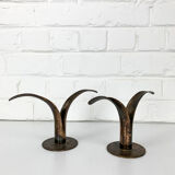 Paire de bougeoirs Lily en laiton, Ystad Metall, Suède, design Ivar Ålenius Björk