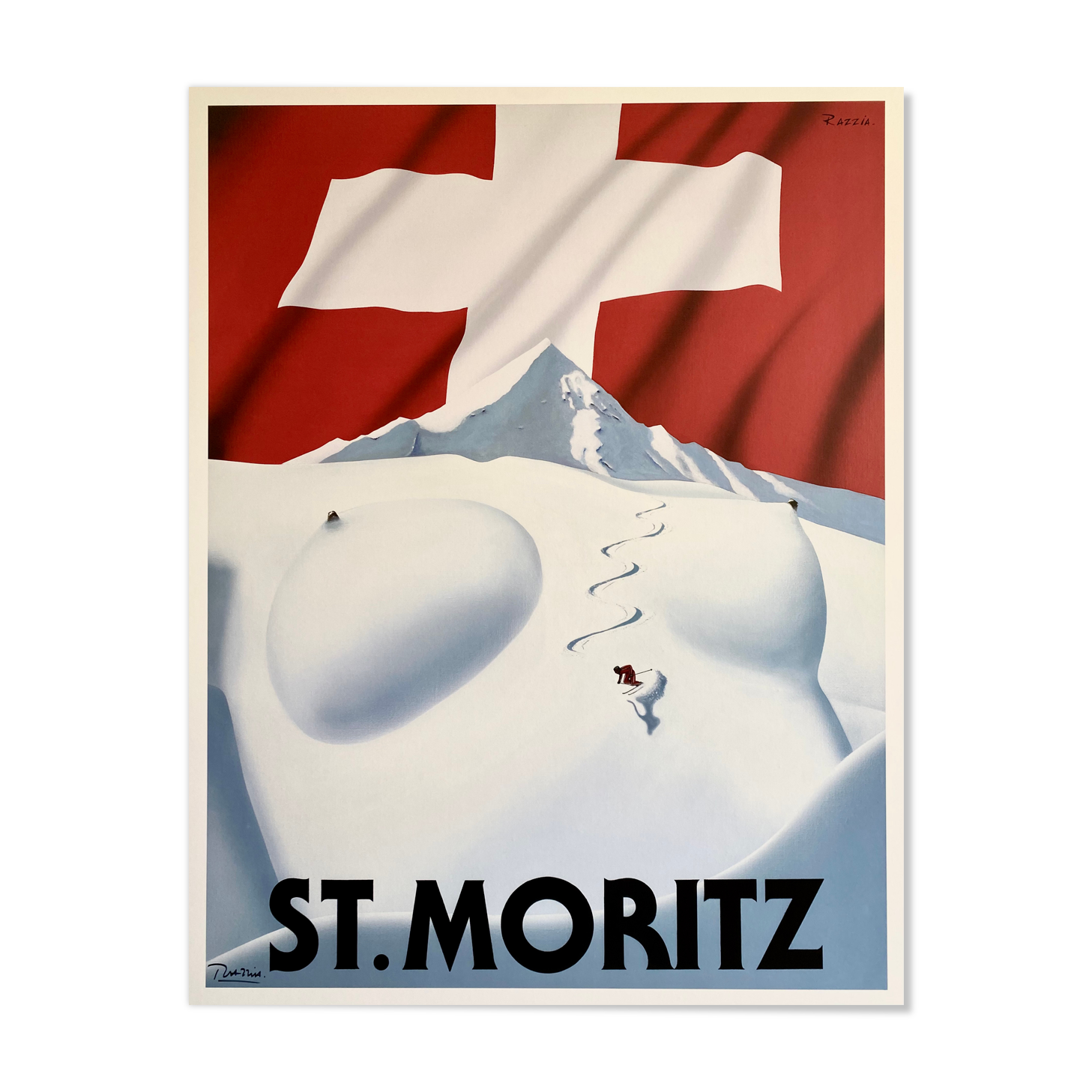 Original poster St Moritz by Razzia - Large Format - Signed by the artist - On linen