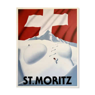 Affiche original St Moritz par Razzia - Grand Format - Signé par l'artiste - On linen