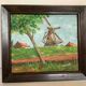 Small landscape painting of a mill, oil on panel, signed.