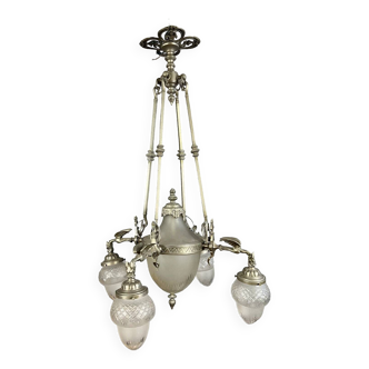 Dragon chandelier in silvered bronze circa 1880