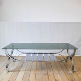 rectangular coffee table in smoked glass and chrome double trays Design 1970