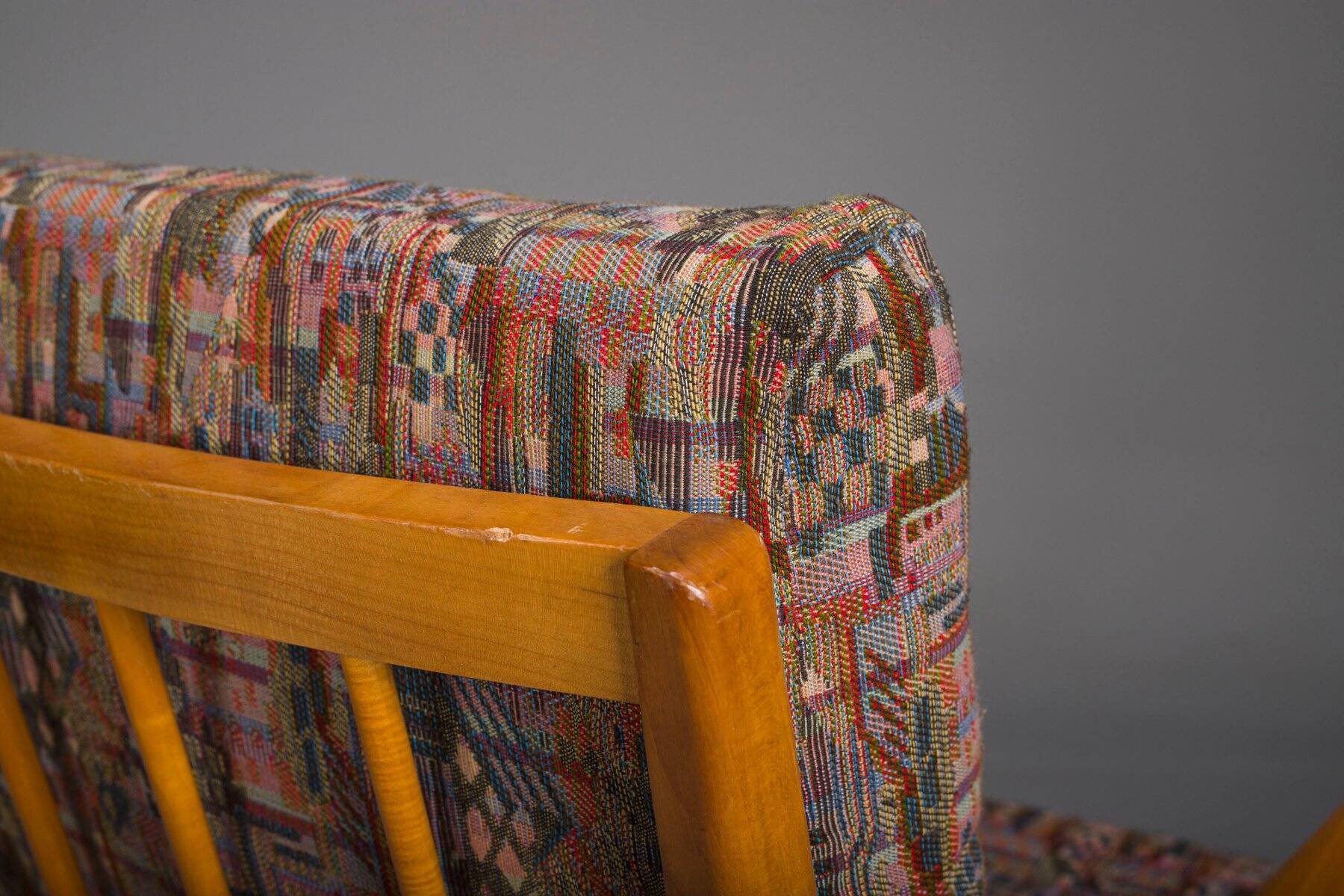 Fauteuils vintage en merisier et laine de Knoll Antimott, années 1950-1960, lot de 2