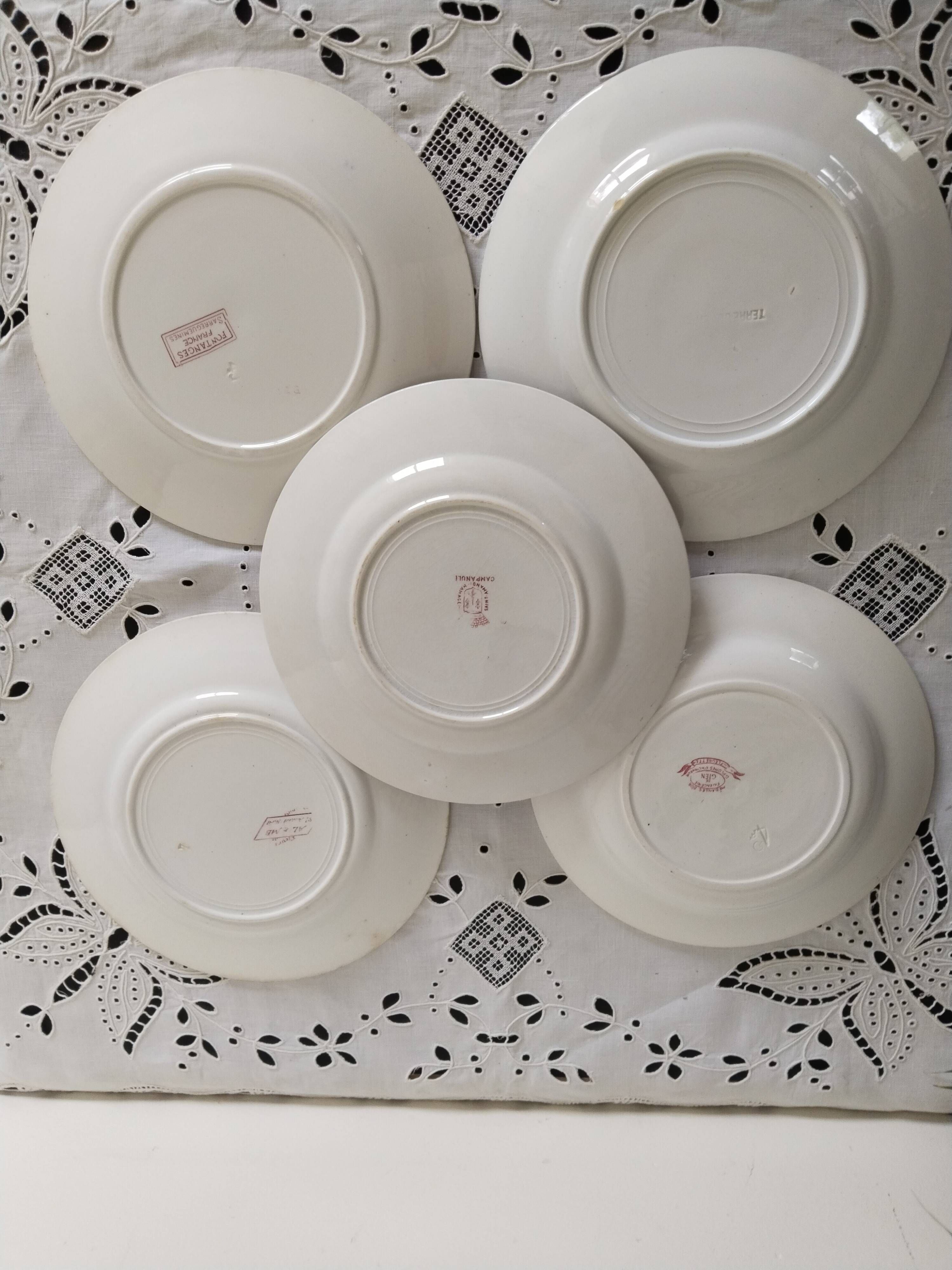 Set of 5 dinner plates in Terre de fer earthenware, red color, antique French