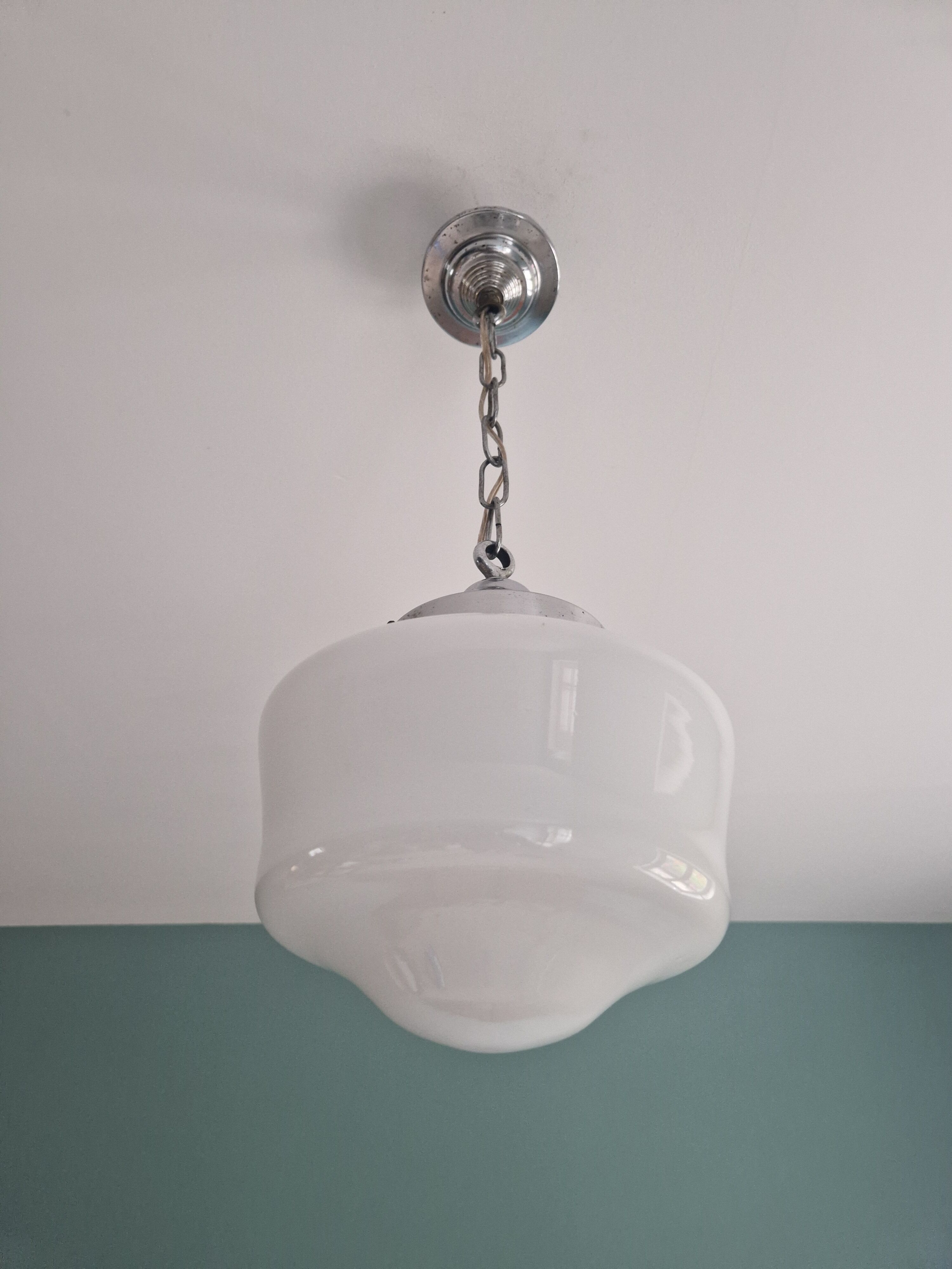 Art deco pendant lamp in white opaline, 1920s-30s