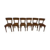 6 vintage Baumann wooden bistro chairs in their patina