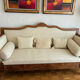 Boat bed canapé / Restoration style sofa in mahogany and damask fabric.