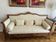 Boat bed canapé / Restoration style sofa in mahogany and damask fabric.