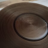 Round flared dish in ribbed brown glass