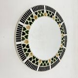 Vintage ceramic mosaic heard tile round mirror , 1970s