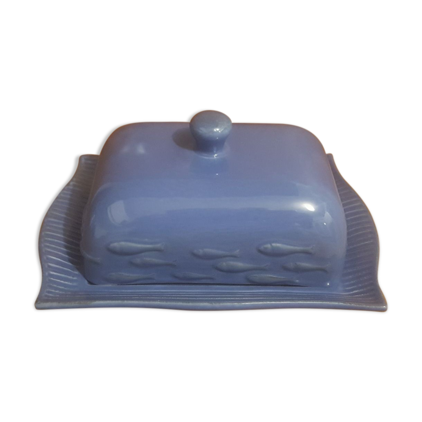 Butter maker in blue ceramic fish pattern