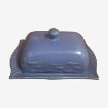 Butter maker in blue ceramic fish pattern