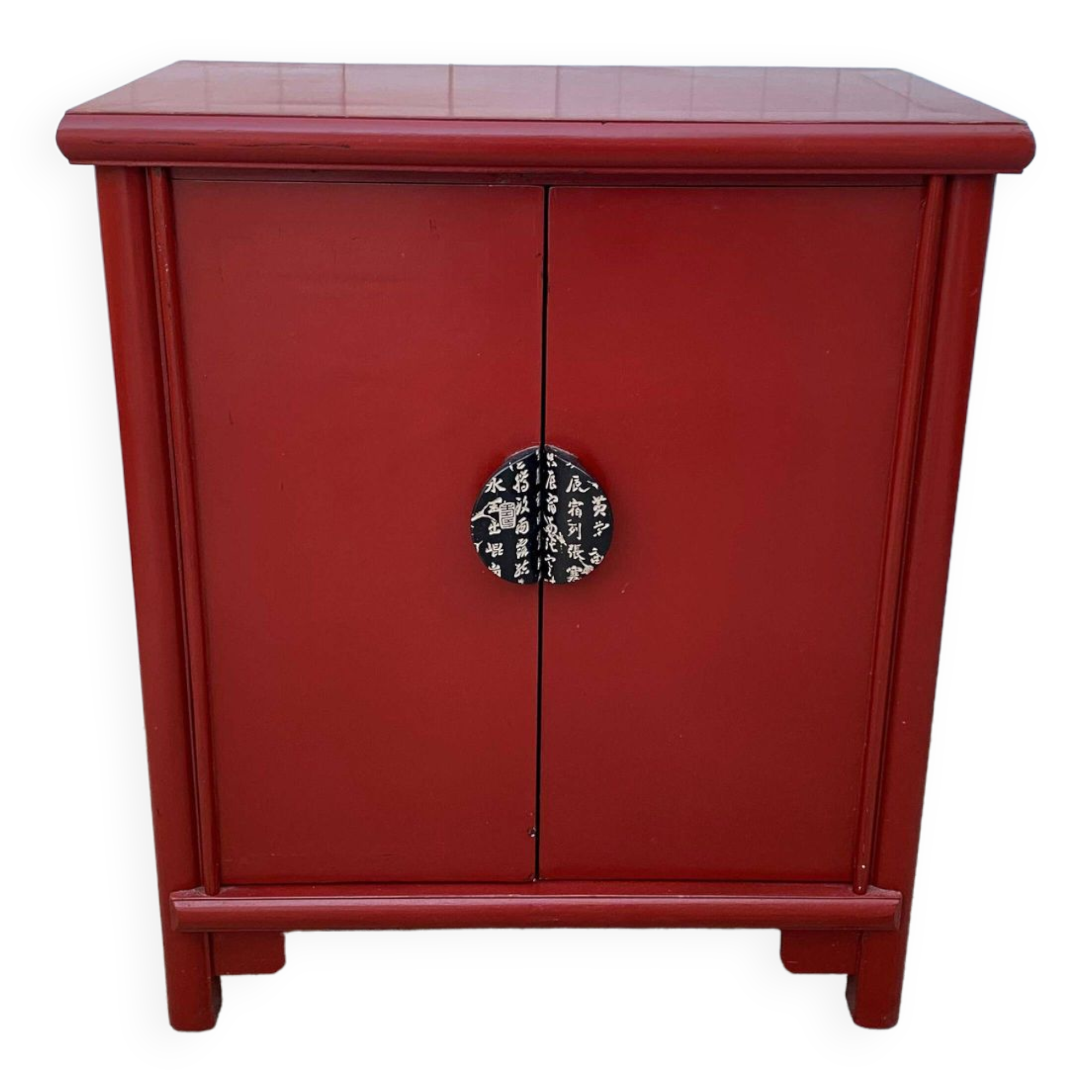 Red storage unit with 2 doors in solid wood, Chinese style, 1950