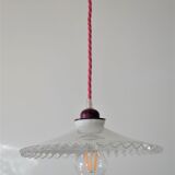 Pleated opaline suspension, pink cord