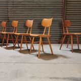 Set of 5 all-wood chairs published by Ton 1960