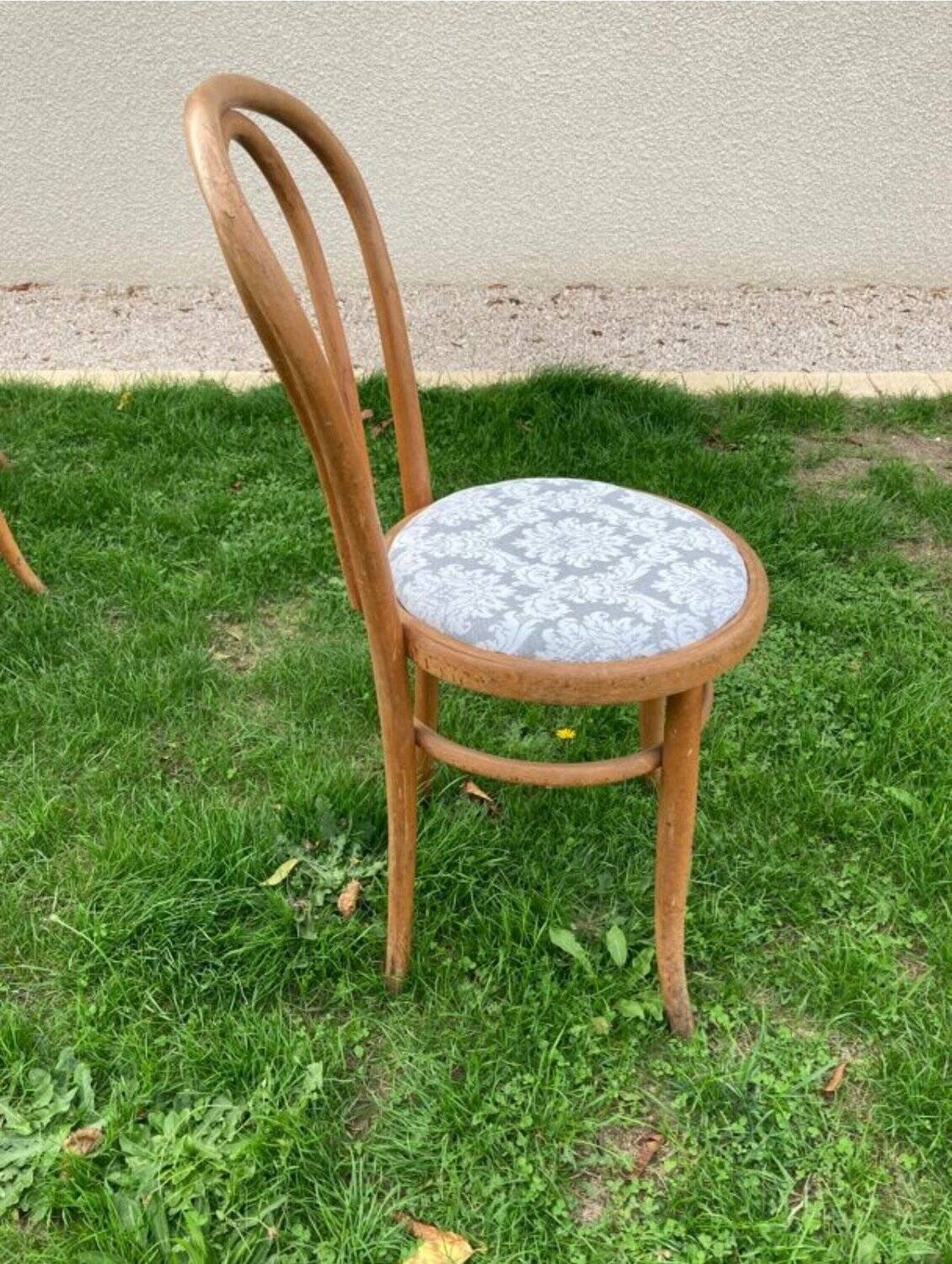 6 Bistro Chairs Fischel Thonet Bent Beech Damask Fabric