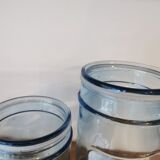 Coffee and sugar jars in blue glass and aluminum