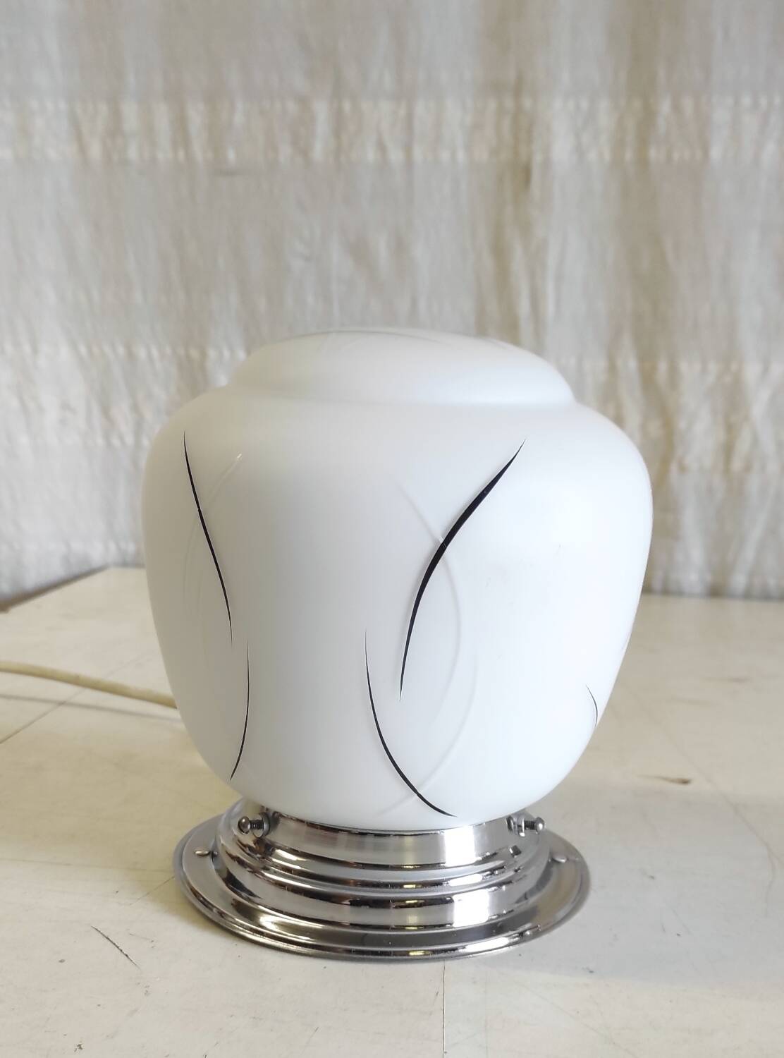 Ceiling light, globe wall lamp in opaline and chrome mount - mid 20th century.