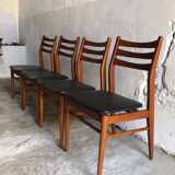 Set of 4 wooden and black imitation leather chairs, Scandinavian chair, wooden chair