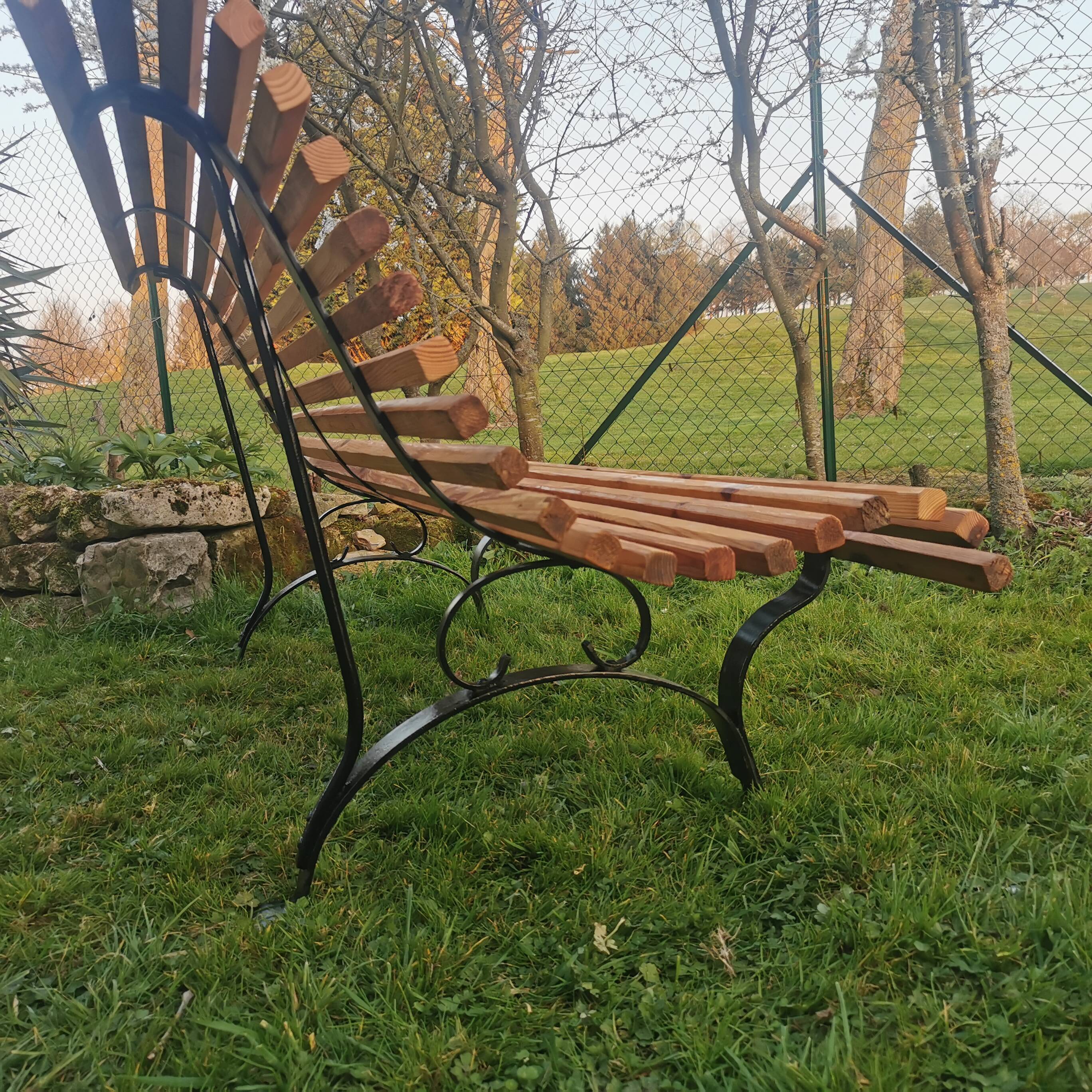 Metal and wood garden bench