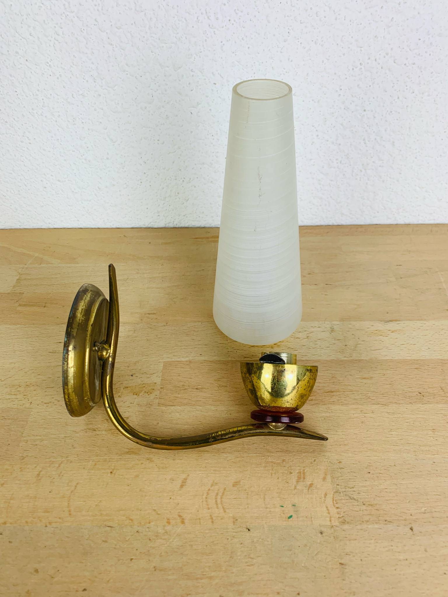 Brass and opaline tulip wall lamp, 1950s, vintage