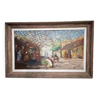 Oil on Panel Painting, The Oriental Market or Souk signed Antoniazzi
