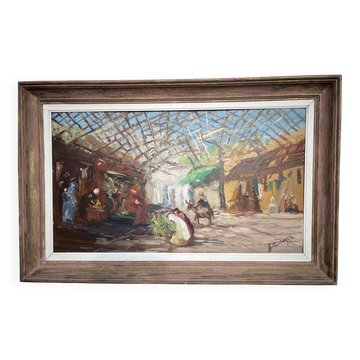 Oil on Panel Painting, The Oriental Market or Souk signed Antoniazzi