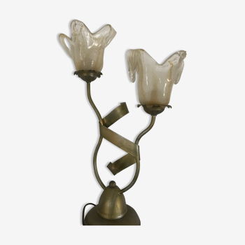 Lampe salerno 2 tiges métal finition tulipes en verre soufflé 52,5 cm
