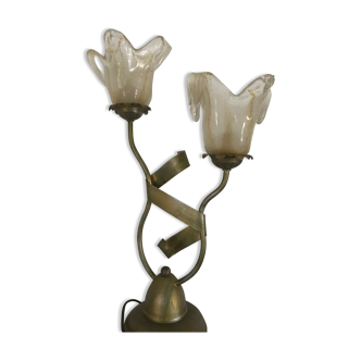 Lampe salerno 2 tiges métal finition tulipes en verre soufflé 52,5 cm
